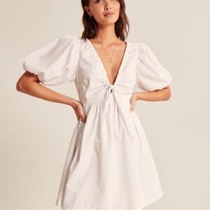 Abercrombie & Fitch Cinch Front Mini Dress Size S White Poplin Cottage Coquette
